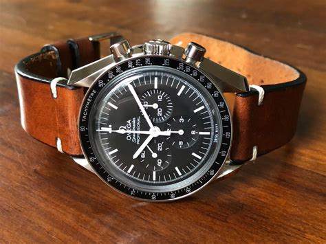 omega speedmaster band|omega speedmaster with leather strap.